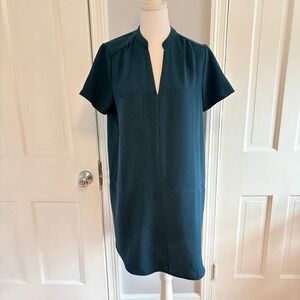 Lush Medium Teal Collared Short Sleeve Shift Dress Polyester Spandex Career